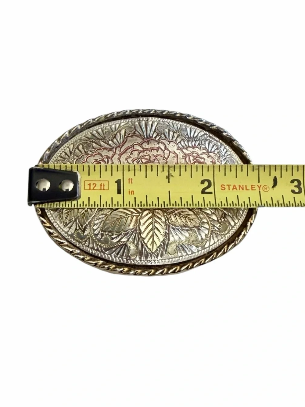 Vintage Silver-tone Small Oval Etched Rose Western Belt Buckle Dainty Feminine